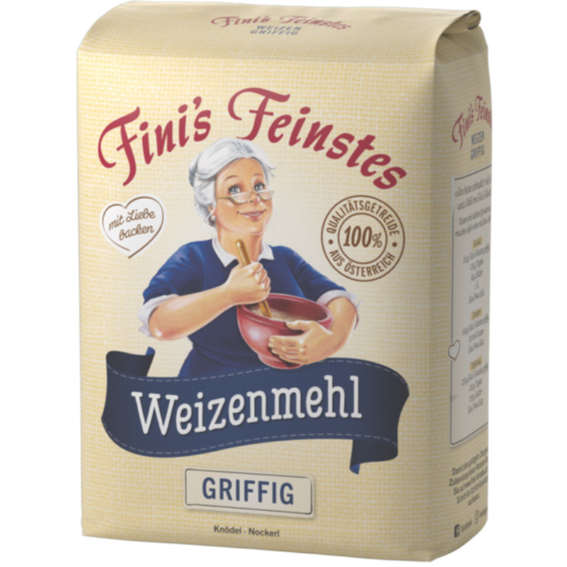 Fini´s Feinstes Weizenmehl griffig Type 480 1 kg Qualitätsmehl für Strudel, Knödel und Pasta